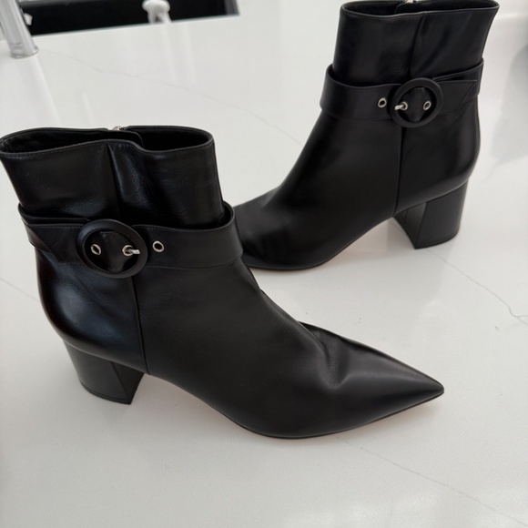 Gianvito Rossi Pointed Toe Black Leather Ankle Boots Block Heel - Picture 7 of 7